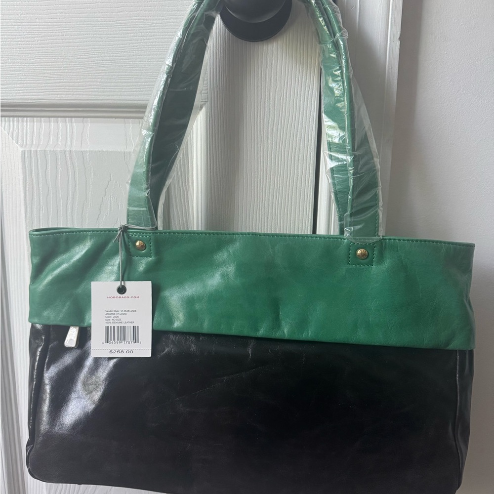 HOBO Two-Tone Green and Black Leather Hobo Bag